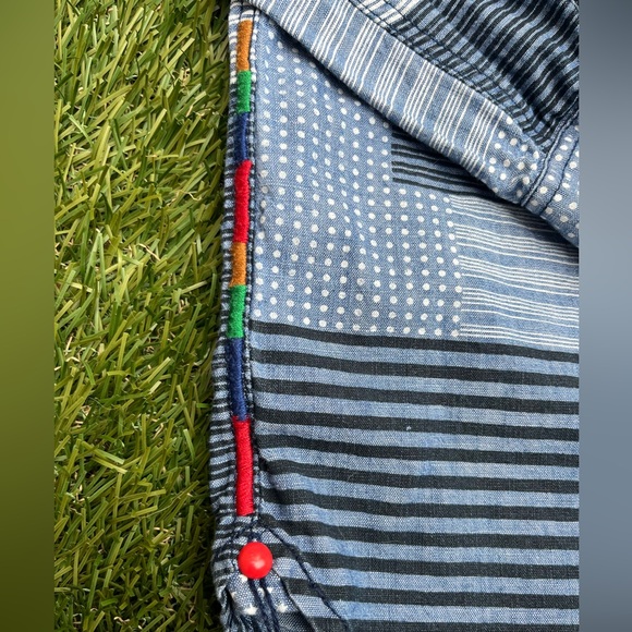 Koto Patchwork Denim Shirt Button Down Long Sleeve with Embroidery - Picture 8 of 16